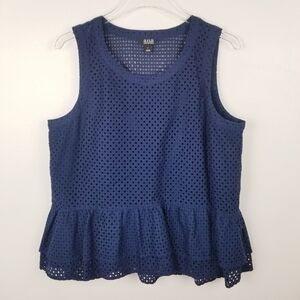 a.n.a. Navy Blue Ruffle Sleeveless Tank Top